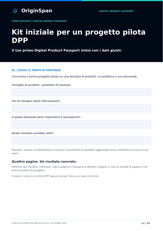 Kit iniziale per un progetto pilota DPP